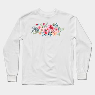 Red Ombre Watercolor Spring Flowers Long Sleeve T-Shirt